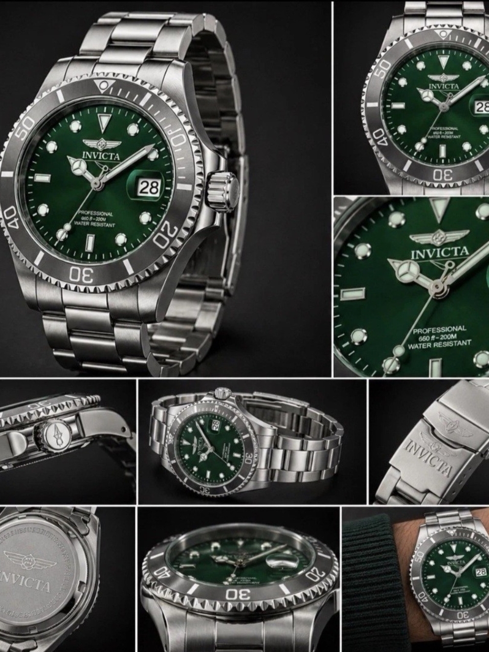 Invicta Pro Diver 40mm Stainless Steel Watch Green Dial Date 50958 NEW - Picture 5 of 6